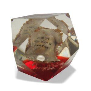 CHRISTIAN PAPERWEIGHT Shell with Pearl Red and Clear Lucite Vintage